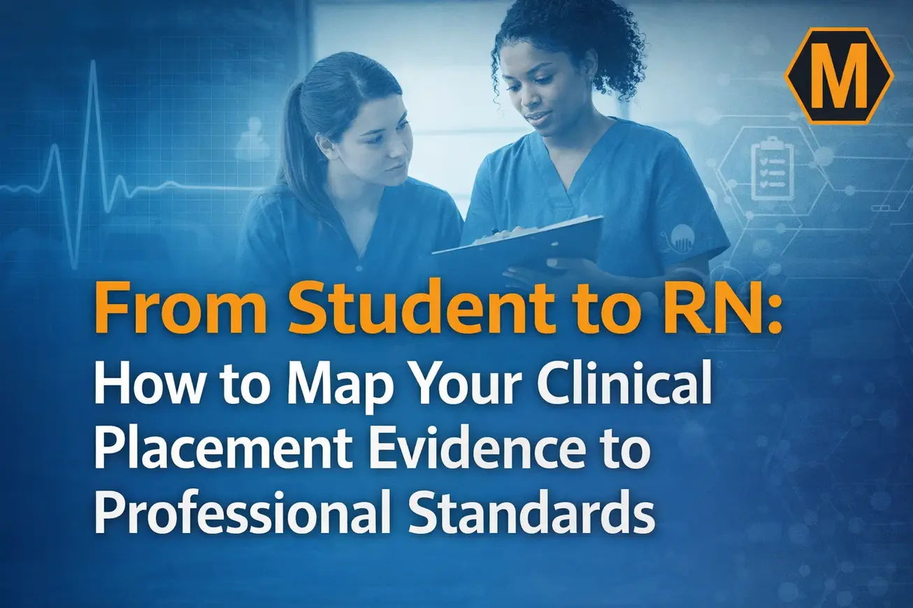 Nursing student clinical placement checklist for mapping evidence to NMBA professional standards.